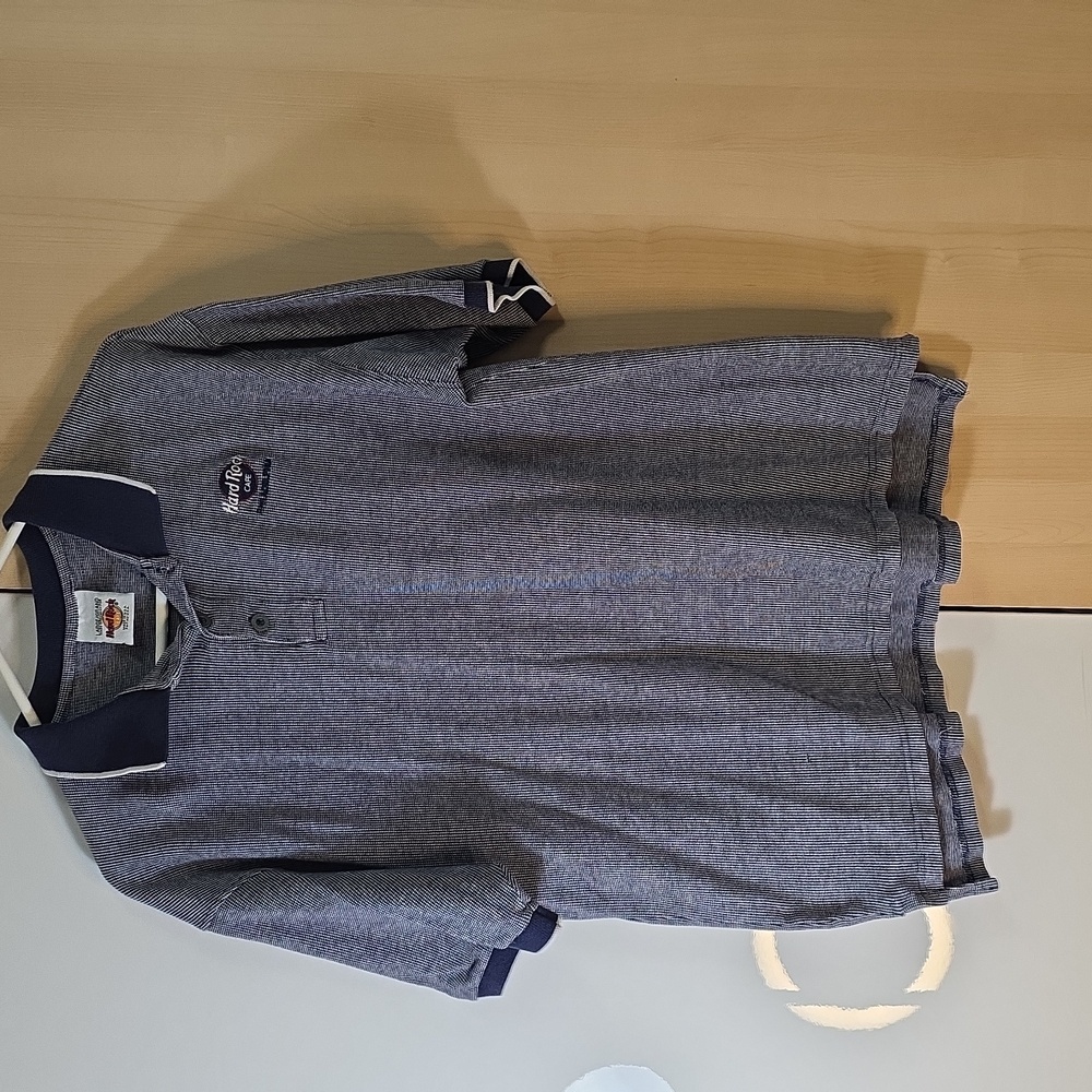 Hard Rock Cafe Philidelphia Button Up Knit Polo Shirt Large Men‎ Vtg 90s Navy